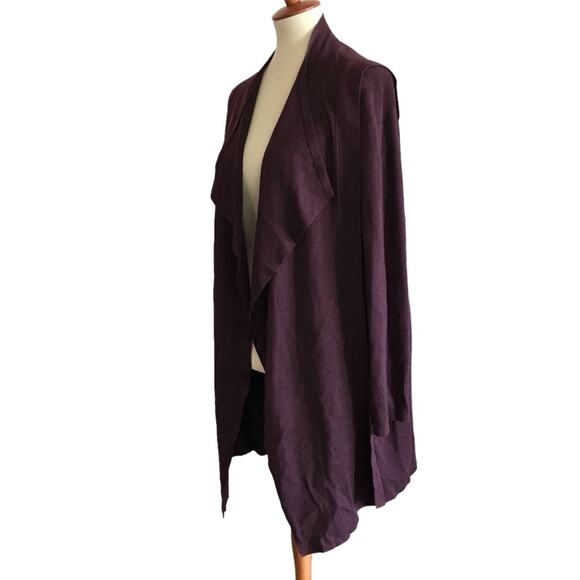 Akris Cashmere Silk Knit Waterfall Front Eggplant Purple Cardgian Sweater 16 - Picture 11 of 13